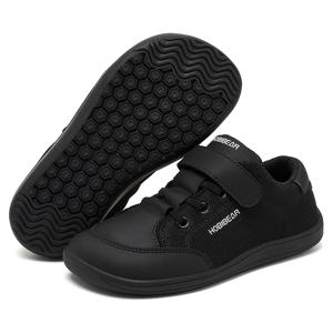 HOBIBEAR 키즈 와이드 발가락 맨발 신발 소년 소녀 미니멀리스트 스니커즈 경량 후크 루프 메쉬 인공 가죽 신발