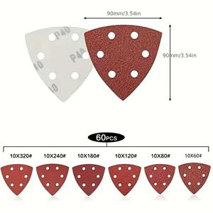 60PCS 삼각형 샌딩 패드 6홀 60 80 120 180 240 320 그릿 델타 멀티 제트 샌더용