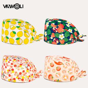 과일 테마 패턴 스크럽 모자 인쇄, 병원 의사 및 간호사용 수술 모자, 재미있는 디자인