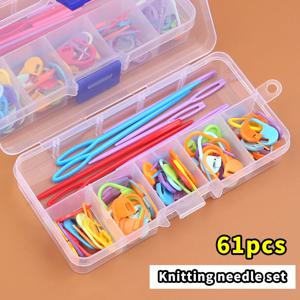 61pcs 여러 가지 빛깔의 플라스틱 수지 작은 클립 뜨개질 크로 셰 뜨개질 마커 잠금 스티치 바늘 클립 마킹 링 DIY 바느질 도구