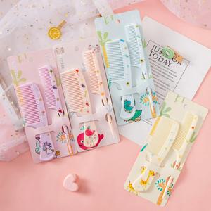 2pcs 어린이 머리 빗 세트 만화 동물 어린이 미용 빗 뾰족한 꼬리 소녀 휴대용 정전기 방지 플라스틱 빗