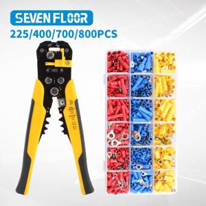 225/400/700/800PCS PVC 터미널 절연 케이블 커넥터 전기 와이어 압착 버트 링 포크 러그 압연 키트 또는 와이어 스트리퍼