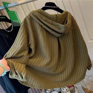 플러스 사이즈 여성용 후드 셔츠 루즈핏 자외선 차단 아우터 봄 가을 새로운 스타일 캐주얼 편안한 슬리밍 탑