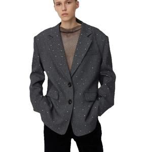 여성 공식 드레스 스파클링 정장 가운 여성을위한 우아한 옷깃 자켓 코트 바지 2 조각 정장 자르기 탑 정장 맞춤형