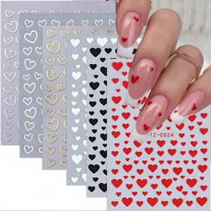 3개 발렌타인데이 네일아트 스티커 3D 블랙 화이트 핑크 라인 러브 하트 네일 데칼 DIY 접착 슬라이더 매니큐어 데코레이션