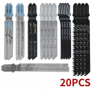20 조각 직소 블레이드 세트 T-샤프트 HCS 블랙 & 데커 Metabo 용 목재 플라스틱 및 금속 절단 용 모듬 지그 톱 블레이드