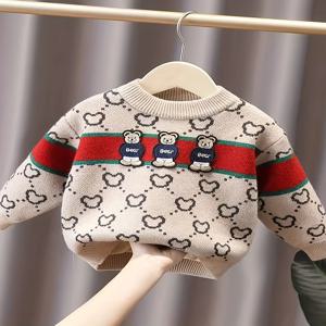 신상 남아용 플리스 안감 두꺼운 스웨터 풀오버 니트웨어 아기 유아용 따뜻한 베이스 셔츠 만화