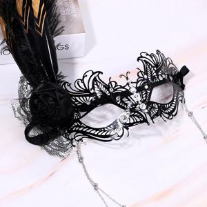 숙녀 깃털 꽃 마스크 베네치아 가장 무도회 마스크 할로윈 의상 파티 얼굴 체인 장식