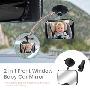 2-in-1 검정색 조절식 카시트 미러 360 °   뒤를 향한 어린이 모니터링을 위해 회전식 비산 방지 흡입 컵을 쉽게 설치할 수 있습니다.