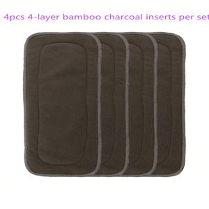 (4 개/몫) ALVABABY 흡수성 4 층 대나무 숯 삽입 아기 천 기저귀 용 재사용 가능한 아기 기저귀 기저귀 삽입