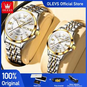 OLEVS 3620 커플 시계 비즈니스 오리지널 방수 야광 쿼츠 시계 듀얼 캘린더 디스플레이 손목시계 남녀 공용
