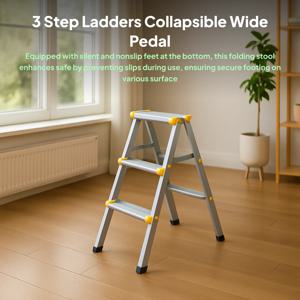 3 단계 접이식 사다리 튼튼한 알루미늄 합금 사다리 미끄럼 방지 헤링본 사다리 야외 작업 가구를위한 넓은 플랫폼 단계
