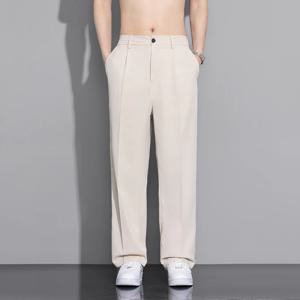 베이지색 정장 바지 남성 루즈핏 패션 소셜 남성 와이드 레그 드레스 팬츠 한국 캐주얼 스트레이트 팬츠 남성 오피스 정장 바지