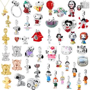 925 실버 플라워 바스켓 강아지 고양이 비즈 펜던트 남녀 공용, 유럽 오리지널 팔찌 DIY 정교한 주얼리에 적합