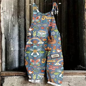 새로운 패션 3D 인쇄 여성 점프 슈트 봄과 여름 통기성 새로운 멜빵 홈 컴포트 조절 가능한 뒤로 바지