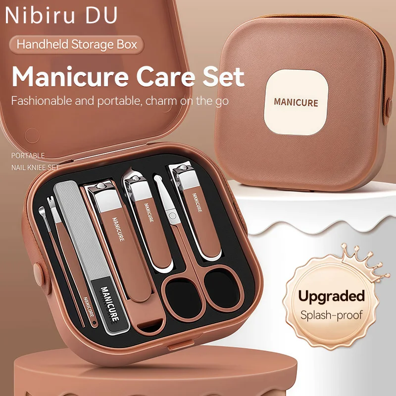 8세트 전문가용 매니큐어 네일 케어 키트 안티 스플래시 네일 클리퍼 핸드 인 핸드 디자인 매니큐어 클리퍼 보호 도구 포함