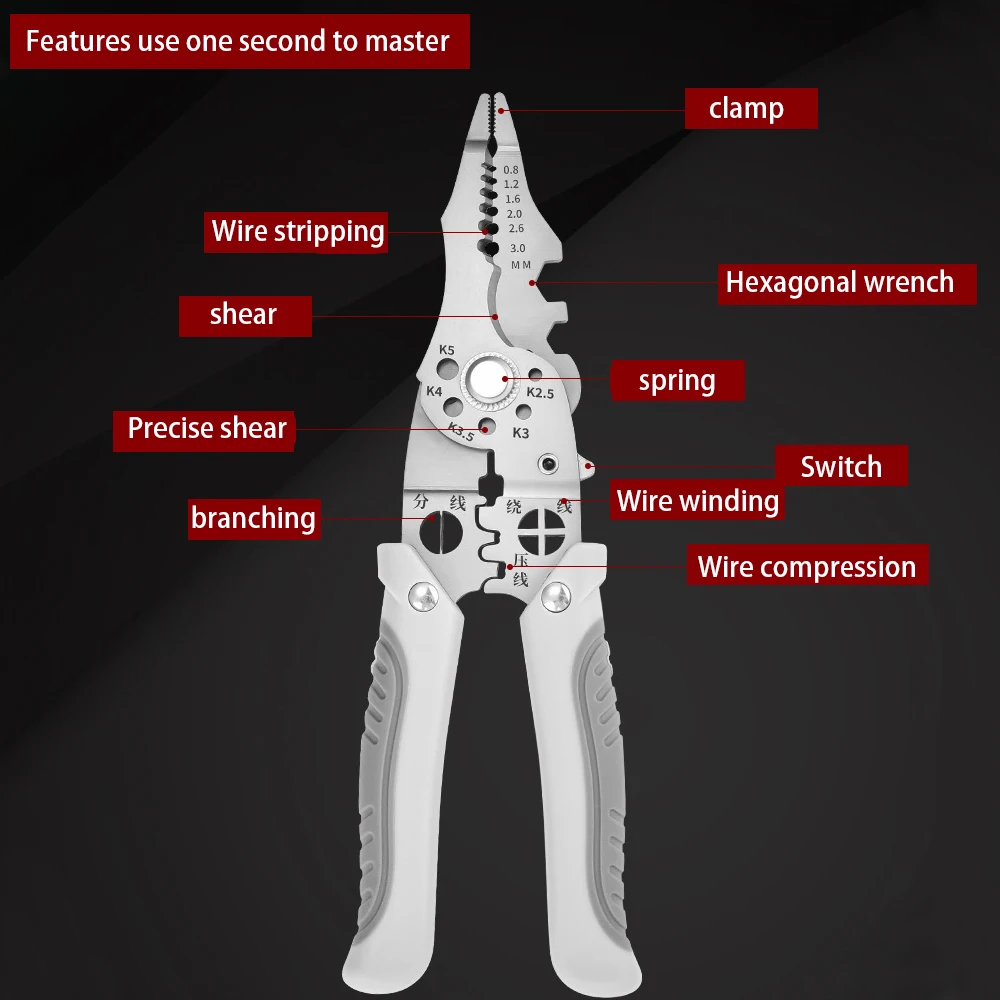 Pintudy 21 in 1 와이어 스트리핑 펜치 구부러진 미끄럼 방지 핸들 전기 수공구 Multitool 조정 가능한 자동 스트리퍼 도구