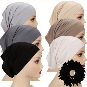 6/Pcs 모달 내부 캡 Hijab 및 1/Pcs 헤어 밴드 세트 이슬람 인스턴트 Hijabs 스카프 Shawls Elastic Jersey Bonnet Islam Turban