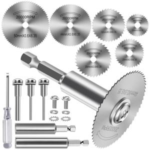 6개 강철 톱날, 2개 1/4인치 육각 짧은 생크 및 긴 생크가 있는 회전 도구 커팅 디스크, PVC 파이프 절단용.목재