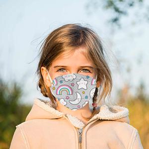 50개 어린이 보호 제품, 야외 놀이, 외출, 캠퍼스 쇼핑을 위한 만화 무지개 패턴 어린이 마스크