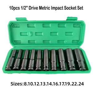 10개 1/2인치 드라이브 미터법 임팩트 소켓 세트, 에어 공압 수리 도구용 범용 딥 소켓 렌치, 헤비 듀티