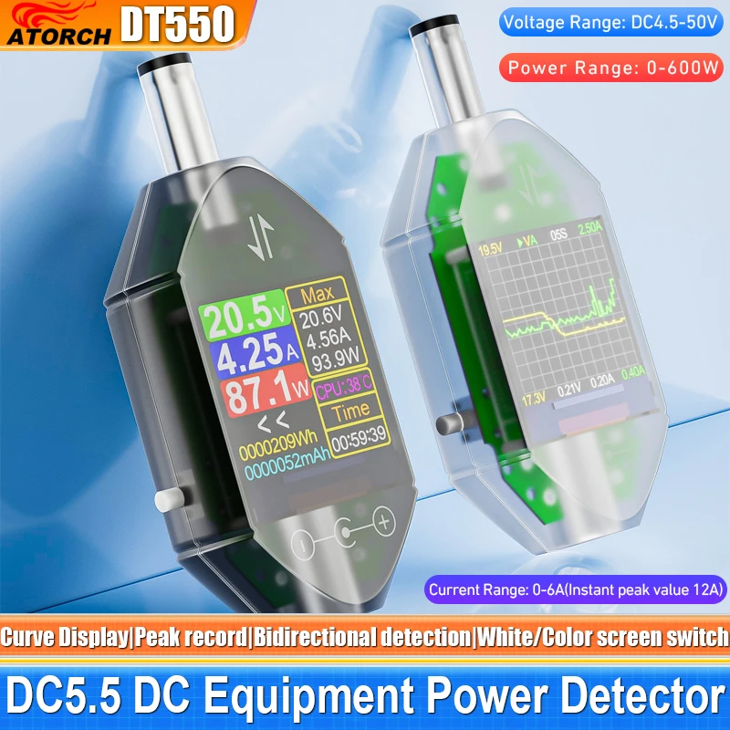 600W DC4.5-50V 최대 12A 고정밀 디지털 전압 전류 테스터 DC5.5x2.5 기기 전력 용량 측정기 DT550