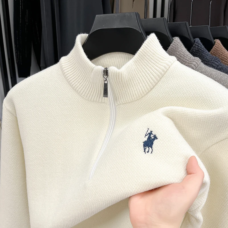 2025년 신상 밍크 플리스 두꺼운 스웨터 남성용 하프 지퍼 폴 니트 베이스 스웨터 남성용 하프 하이넥 트렌디