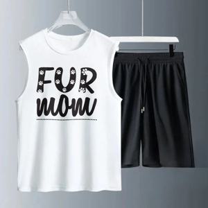 남성용 조끼 정장 여름 민소매 프린트 퍼 맘 탱크탑 + 반바지 축구 유니폼 남성 트레이닝복 세트 속건성 남성 의류