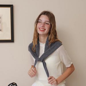 여성용 단색 울 니트 삼각 스카프, 가짜 칼라로 착용 가능, 에어컨이 있는 방을 위한 장식용 스카프, 패셔너블한 숄