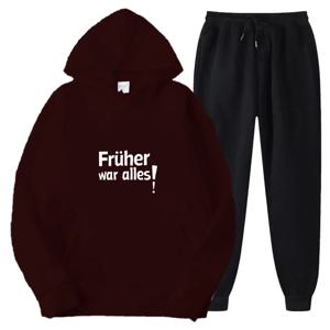 후디 세트 마룬 블랙 스웨트팬츠는 옛날에는 모든 것이었습니다! 프린트된 독일어 텍스트 캐주얼 편안한 트랙수트 남녀 공용 일상복