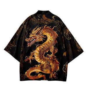 Years Kids 기모노 일본 전통 의상 소년 소녀 용 드래곤 기모노 하오리 카디건 재킷 어린이 비치웨어 망토