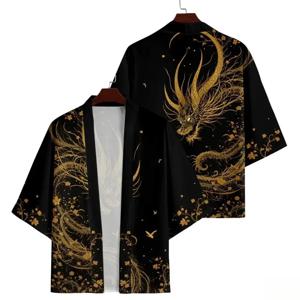 새로운 인기 일본 전통 사무라이 기모노 애니메이션 용 무늬 프린트 패션 오픈 가디건 트렌디 기모노