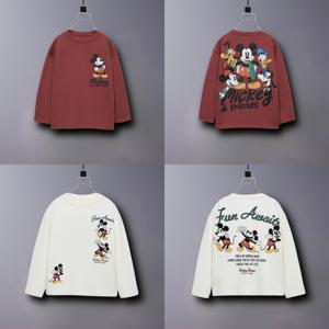 미키 마우스 패턴 소년 탑 긴팔 티셔츠 봄 가을 어린이 의류 루즈 캐주얼 어린이 만화베이스 셔츠 풀오버