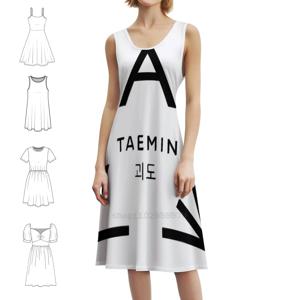 태민-에이스 보헤미안 민소매 드레스 멀티 프린트 비치 휴가 파티 드레스 월드 샤울스 태민 여성 드레스