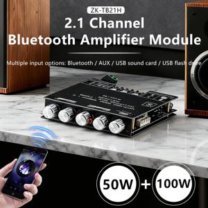 ZK-TB21H 블루투스 5.1 오디오 앰프 보드 2.1 채널 50W+100W 서브우퍼 앰프 모듈 AUX USB TF 입력