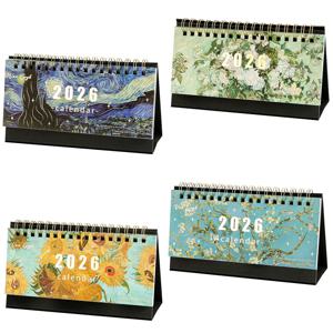 2026 데스크 캘린더 빈티지 아트 페인팅 스타일, 사무실, 가정, 학교, 계획 및 조직을 위한 메모 패드가 포함된 월간 플래너