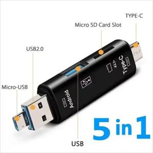 5-in-1 차량용 전원 공급 장치 PD 컨버터 USB to 마이크로 타입 C 다기능 플래시 드라이브 카드 리더 RV 전원 컨버터 액세서리