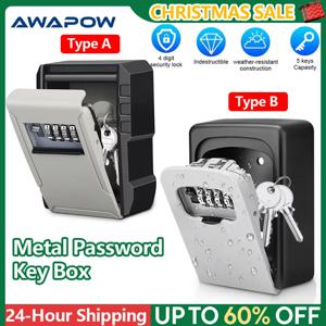아와포 메탈 비밀번호 키 박스 벽걸이형 4자리 비밀번호 키 보관함 내구성 방수 도난 방지 안전 잠금 키박스