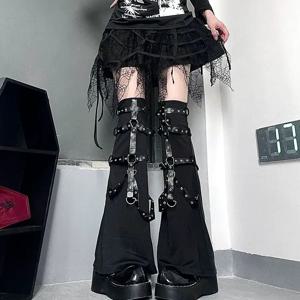 펑크 Y2K 핫걸 블랙 레그 워머 다크 서브컬쳐 하라주쿠 고딕 사이버 록 Y2K 레그 삭스 슬리브 풋 레그 커버 스트리트 부츠