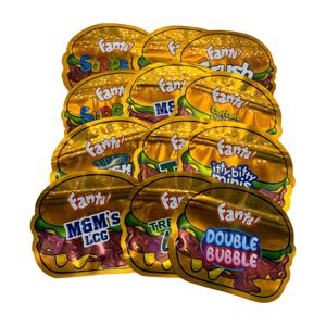 100개 빈 마일라 백 재밀봉 가능한 지퍼 잠금 파우치 햄버거 모양 플라스틱 백 3.5그램 냄새 차단 포장 상자