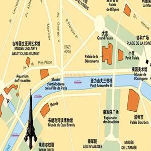 프랑스 여행지도 파리 프랑스지도 중국어 및 영어 양면 필름 방수 접이식 내성 쇼핑 명소