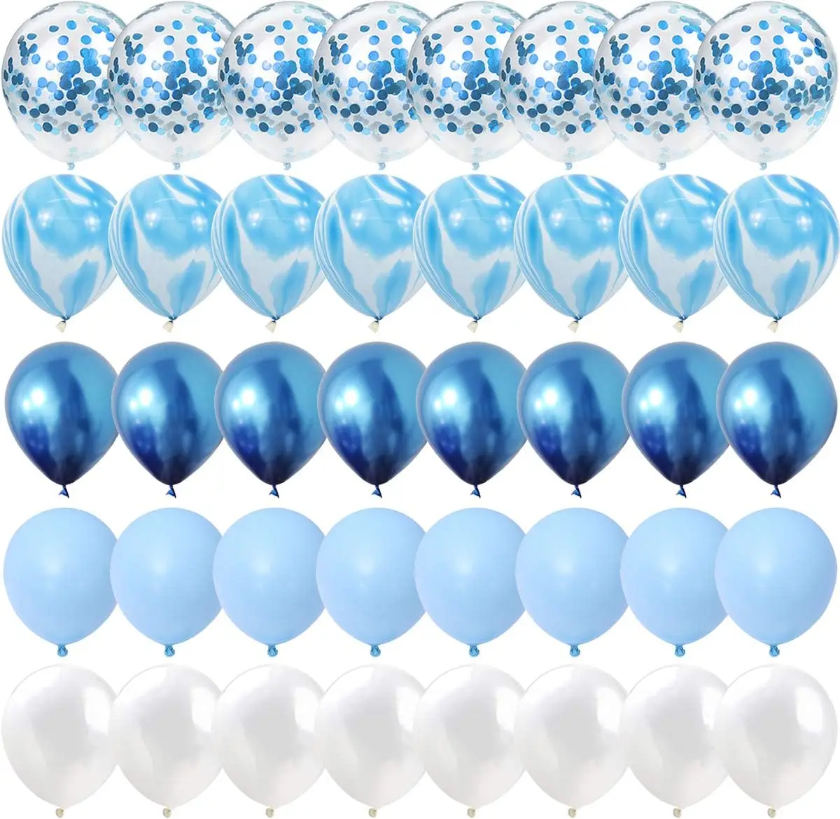 40 Pcs 블루 세트 마노 대리석 풍선 블루 색종이 풍선 결혼식 발렌타인 데이 베이비 샤워 생일 파티 장식