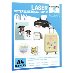 5매 투명 A4(8.3X11.7인치) 레이저 프린터용 워터 슬라이드 데칼 용지, 투명 워터 슬라이드 용지 전사 인쇄 가능