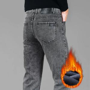 2024 겨울 신사복 양털 검은 청바지 하이 엔드 트렌디 브랜드 루즈 스트레이트 캐주얼 다목적 따뜻한 롱 바지 스모크 그레이