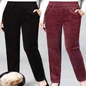 가을 겨울 두꺼운 하란 팬츠 하이웨이스트 캐주얼 스트레이트 레그 양가죽 벨벳 맘 팬츠 코듀로이 한국 스타일 패션