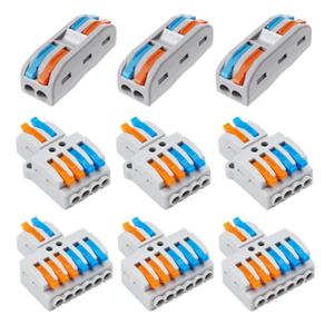 9pcs 컴팩트 스플라이싱 와이어 커넥터 분류 팩 레버 커넥터 키트 AWG 28-12용 빠른 배선 커넥터