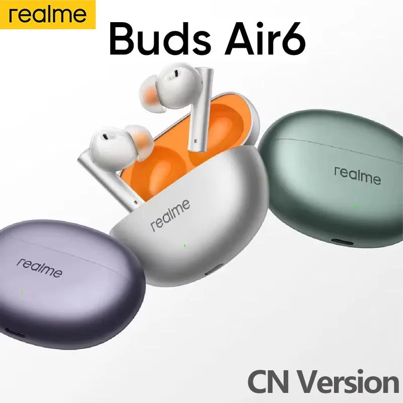 Realme 버즈 에어 6 글로벌 버전 무선 이어폰, 50dB 액티브 노이즈 캔슬링, 블루투스 5.3, 최대 40 시간 배터리 수명
