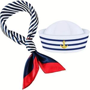 1pCS 세트 요트 선장 모자 선원 모자 스카프 선원 모자 보트 의상 남성 여성 선장 복장 파티