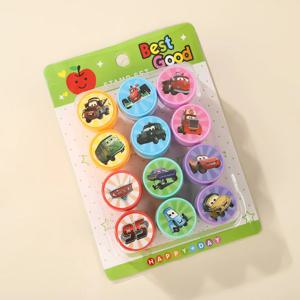 12PCS 번개 McQueen 만화 인감 디즈니 자동차 패턴 물개 어린이 장난감 어린이 생일 초대장 DIY 장식 인장 스탬프 선물