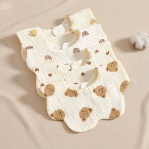 4개의 매우 부드럽고 편안한 아기 턱받이, 0~3세에 적합, 숨겨진 버튼 포함, 세탁 가능 - 기계 세탁 가능, 신생아 거즈 타액 수건 - 아기 방수 침 수건 - 매우 부드러운 가을 및 겨울 턱받이, 아기를 위한 완벽한 베이비 샤워 선물.